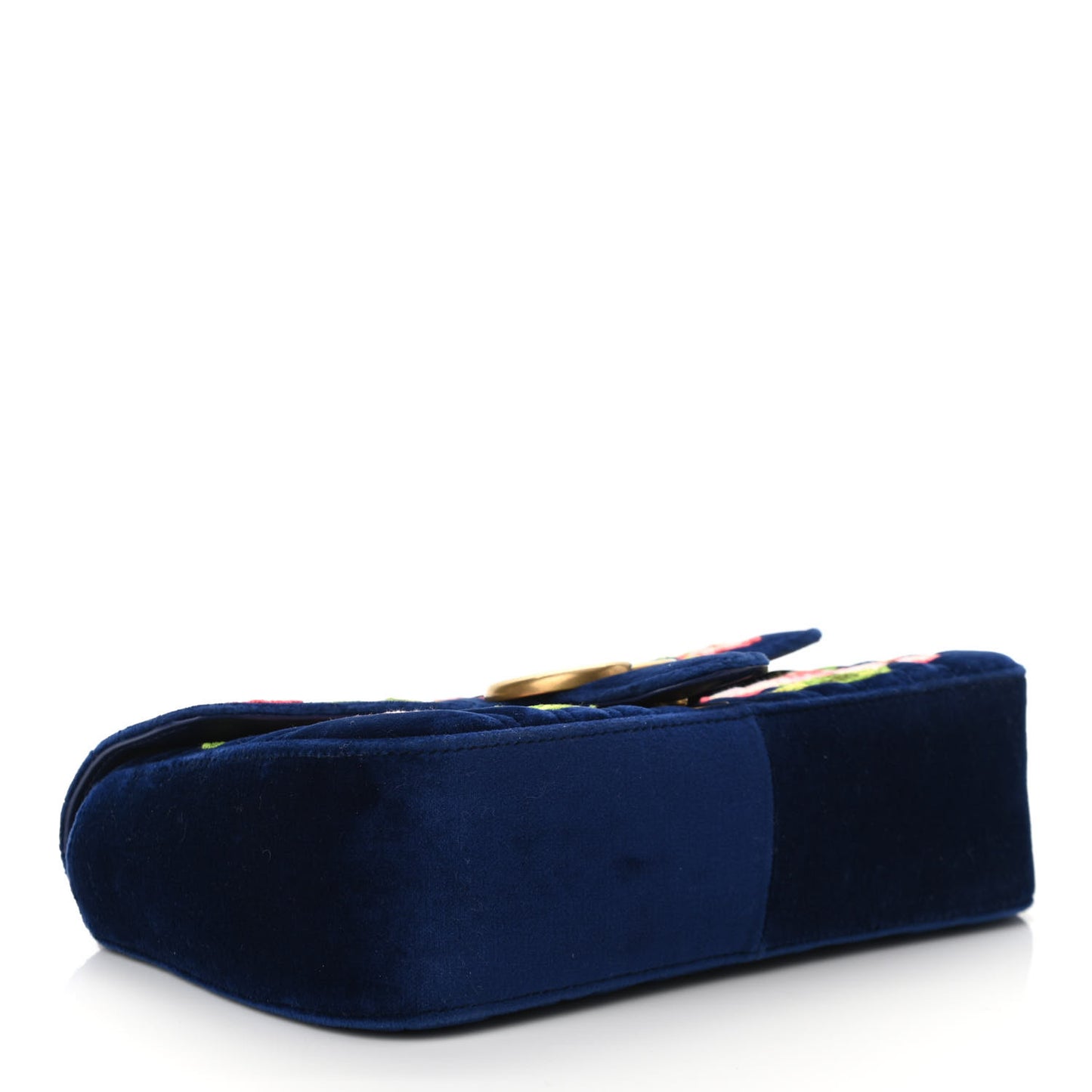 Velvet Matelasse Deer Embroidered Small GG Marmont Shoulder Bag Cobalt