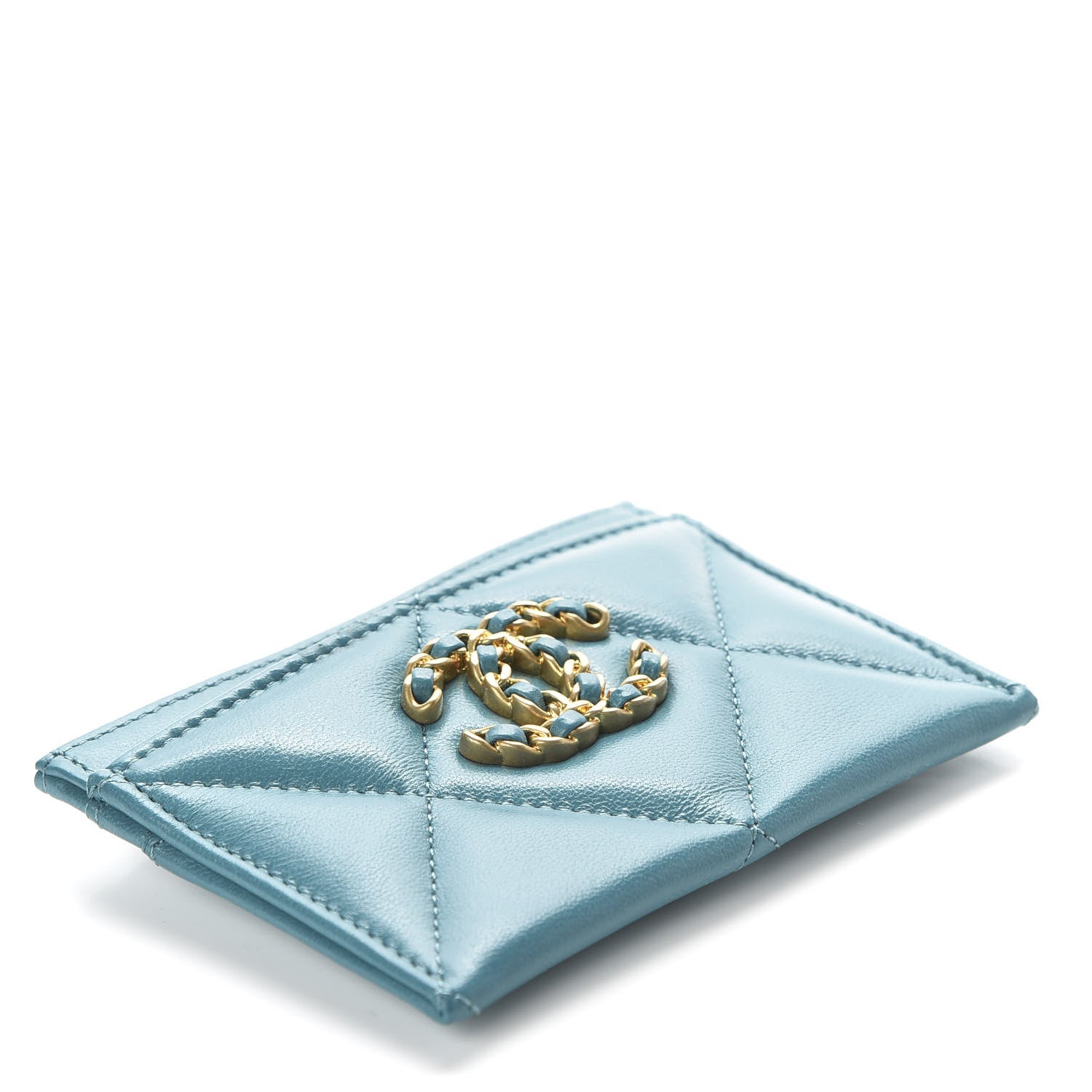 Chanel Shiny Goatskin Quilted 19 Card Holder Turquoise 4 of 9