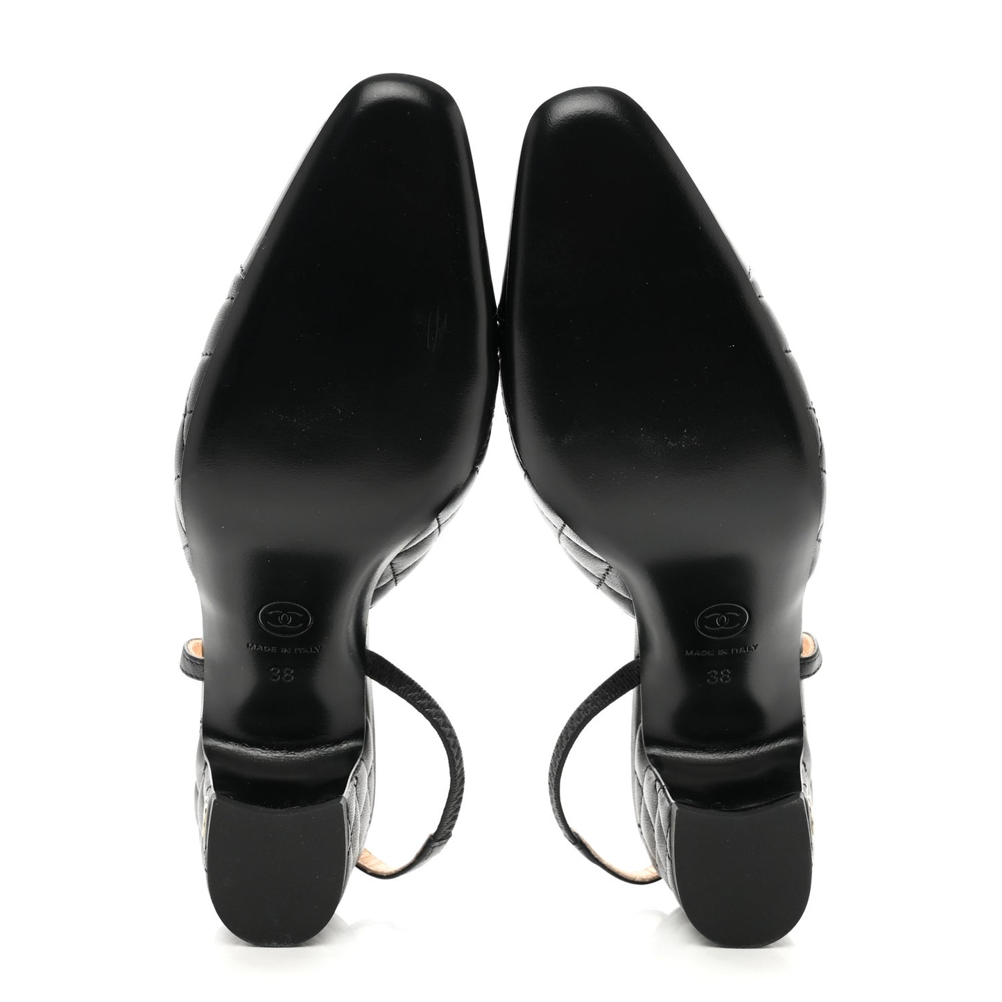 Lambskin Patent Calfskin Quilted Cap Toe CC Slingback Pumps 38 Black