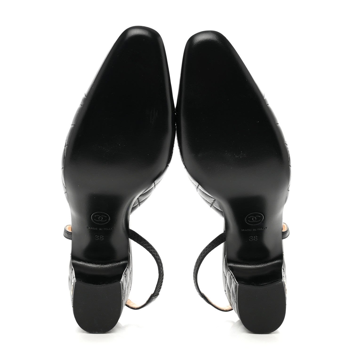 Chanel Lambskin Patent Calfskin Quilted Cap Toe CC Slingback Pumps 38 Black 5 of 8