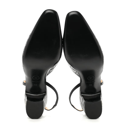 Chanel Lambskin Patent Calfskin Quilted Cap Toe CC Slingback Pumps 38 Black 5 of 8