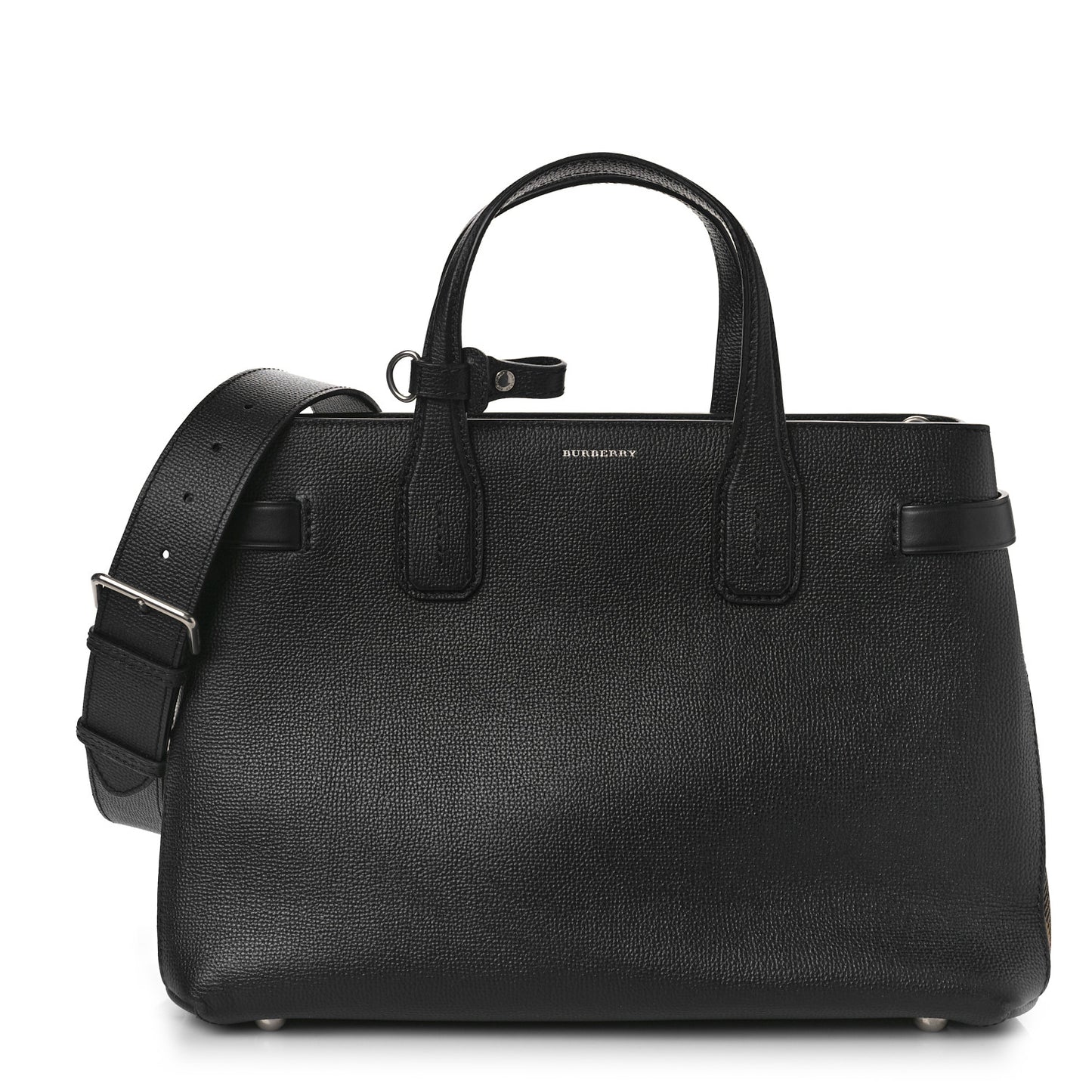 Grainy Calfskin Vintage Check Medium Banner Tote Black