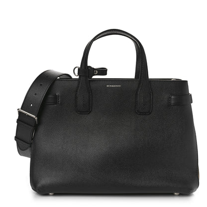 Burberry Grainy Calfskin Vintage Check Medium Banner Tote Black 1 of 7