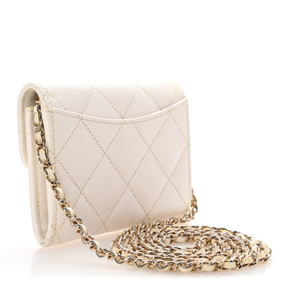 Chanel Caviar Quilted Flap Card Holder On Chain White 3 of 15