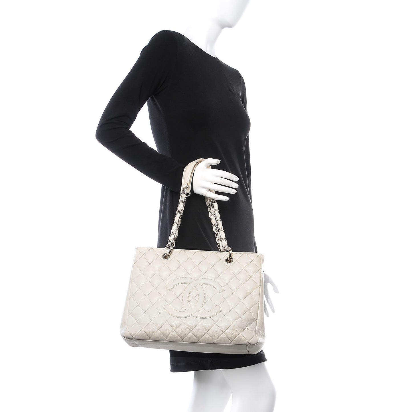 Caviar Quilted Grand Shopping Tote GST White