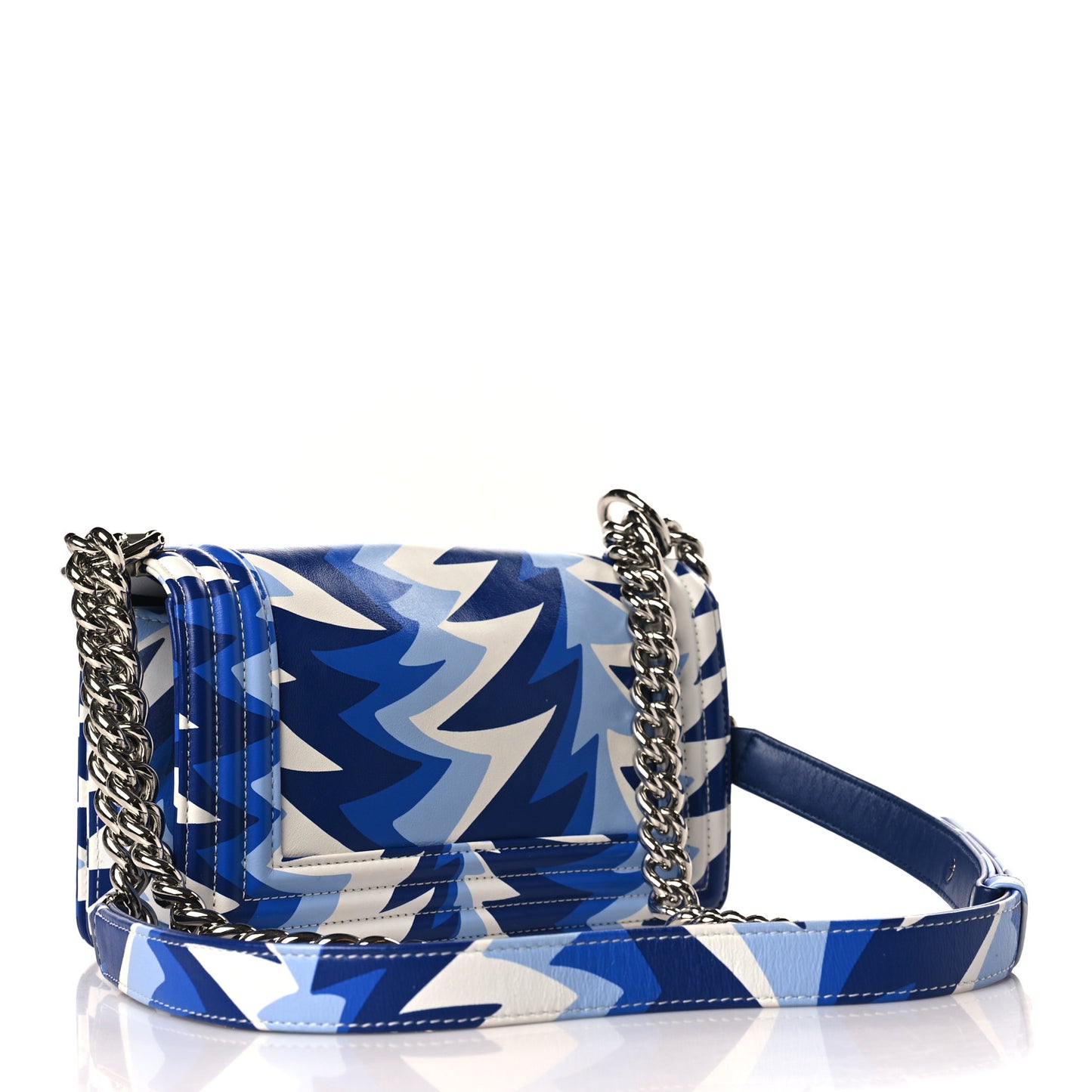 Printed Calfskin Small Boy Flap Blue White