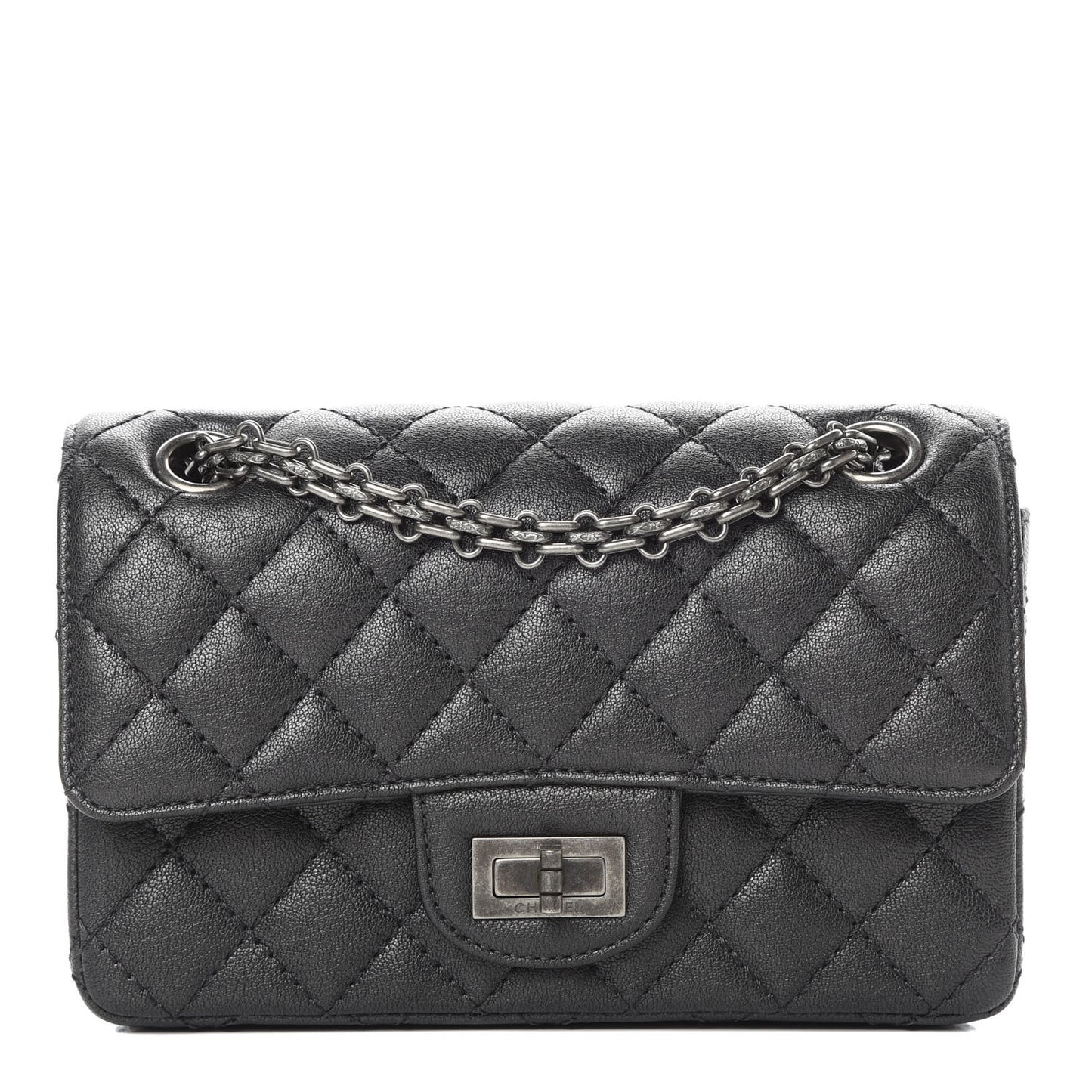 Metallic Sheepskin Quilted 2.55 Reissue Mini Flap Dark Silver
