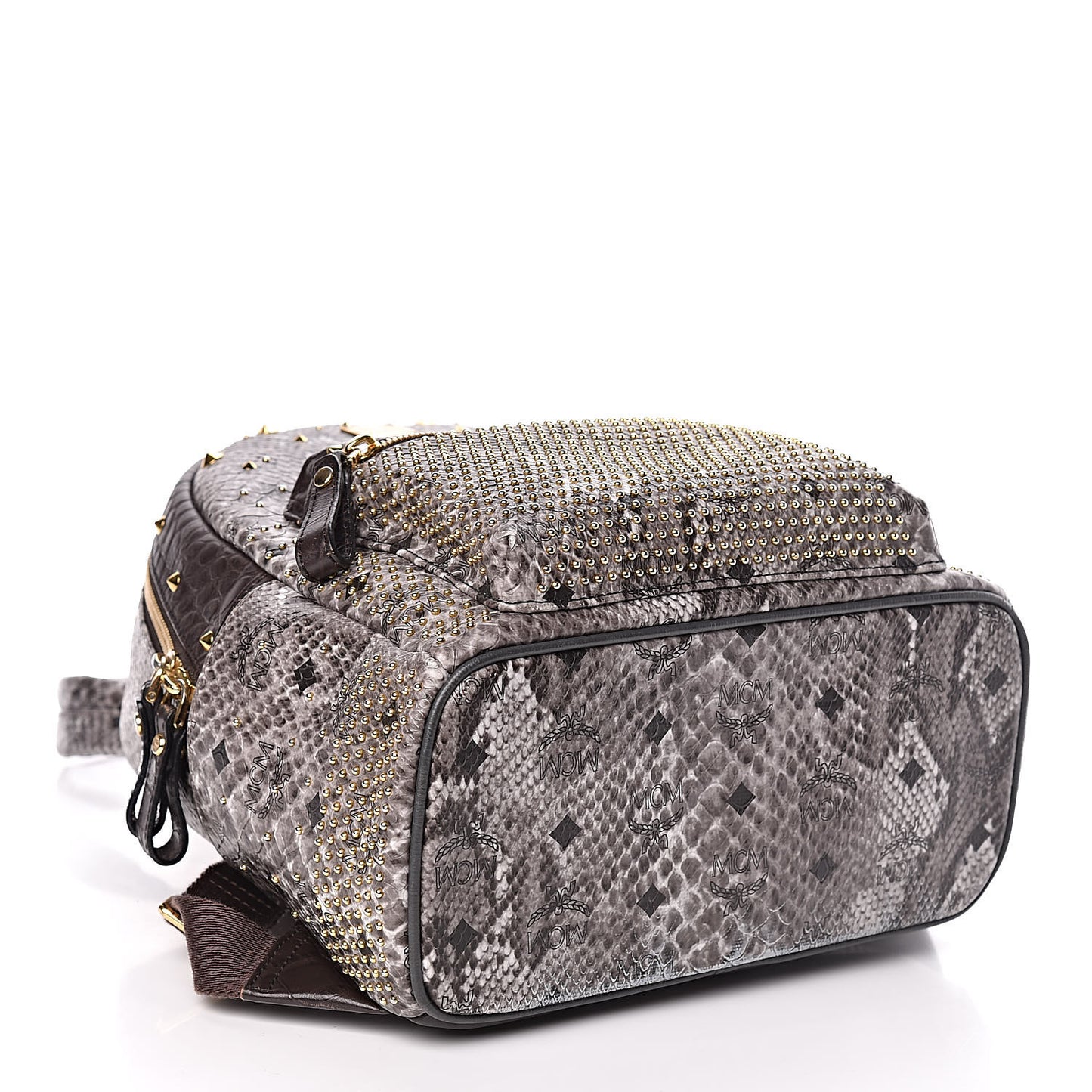 Visetos Snakeskin Printed Studded Small Stark Backpack Light Grey