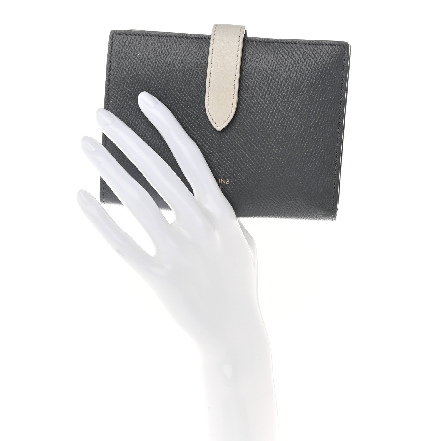 Celine Grained Calfskin Medium Multifunction Strap Wallet Grey Chalk 2 of 12