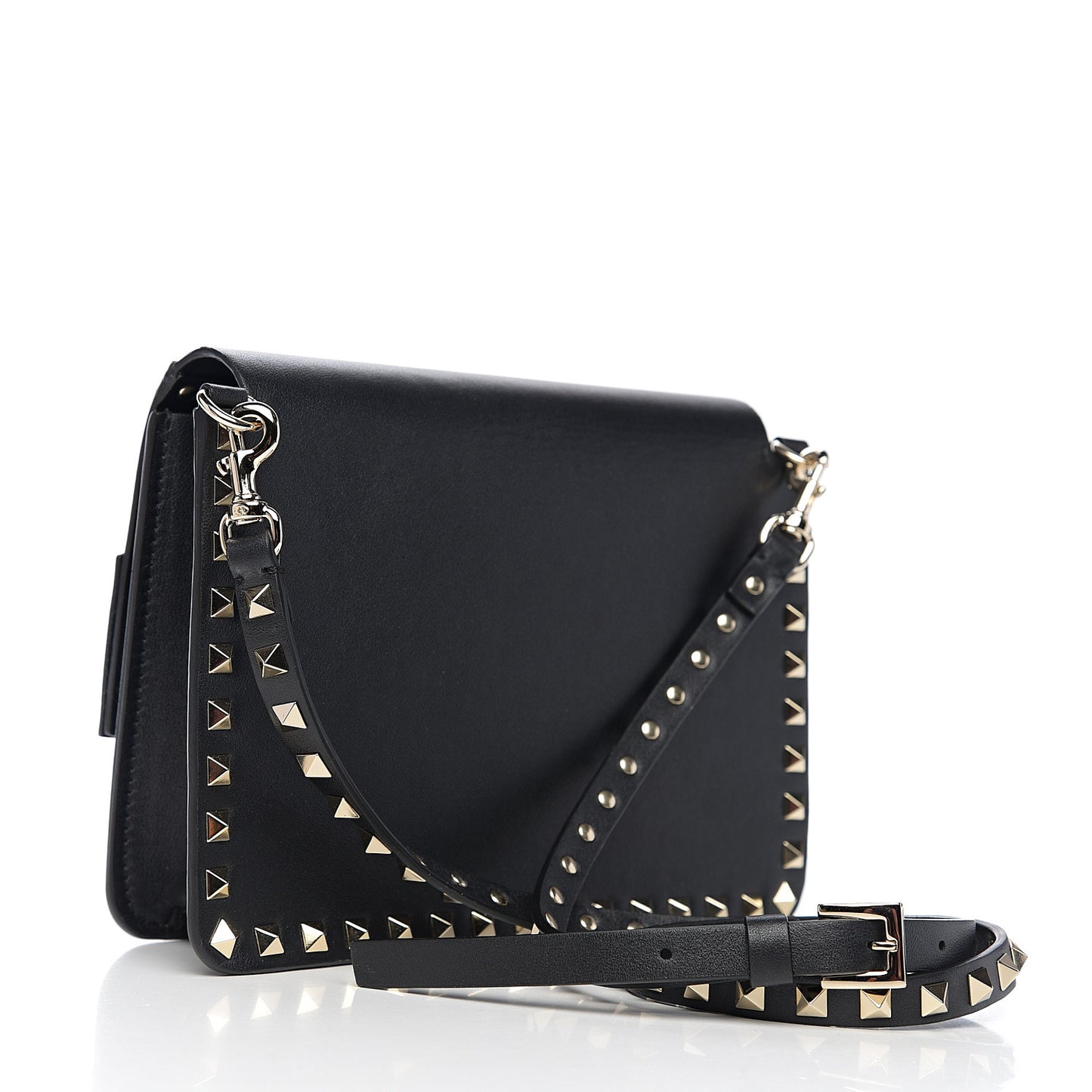 Vitello Rockstud Side Slip Crossbody Black