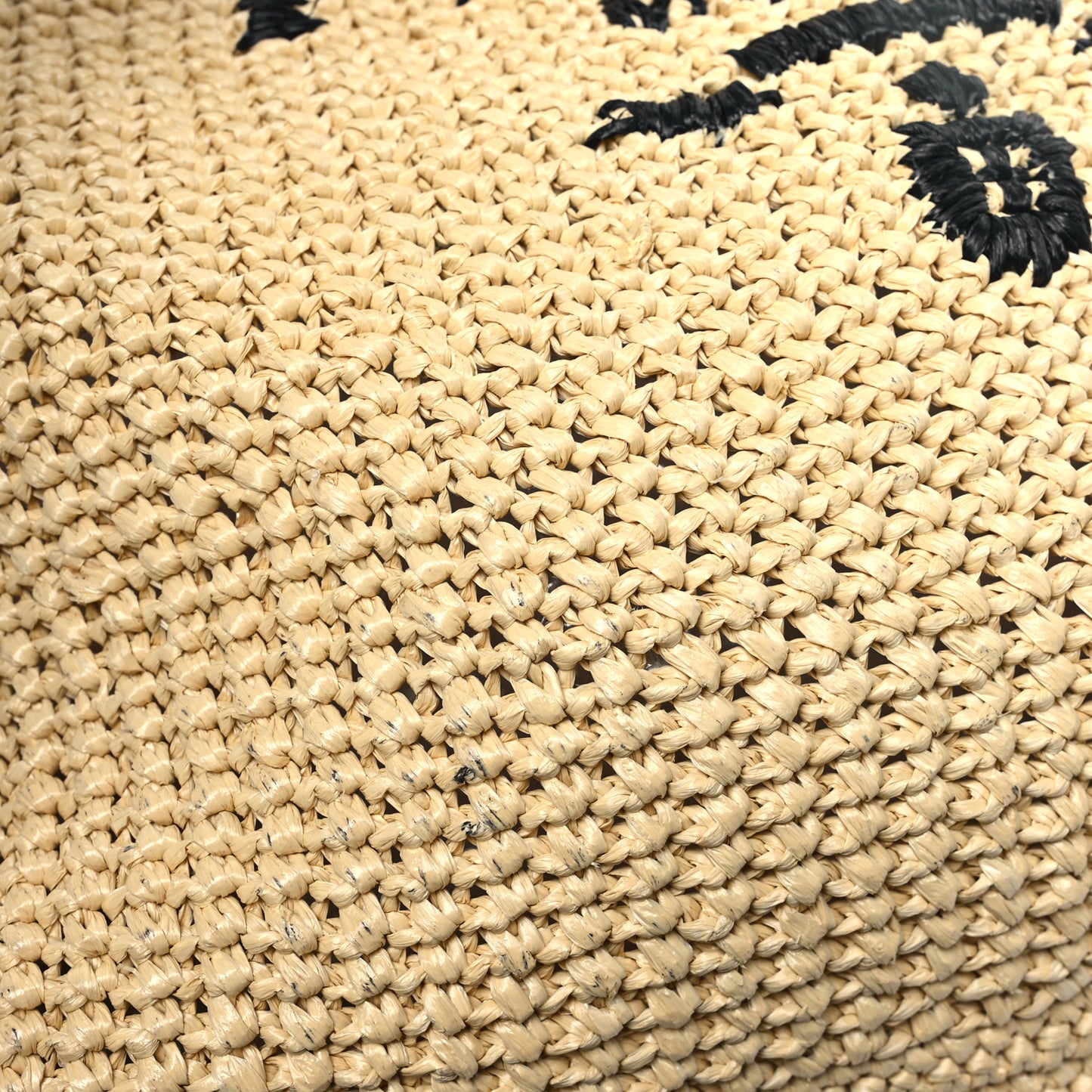 Yarn Raffia Effect Crochet Embroidered Logo Tote Naturale