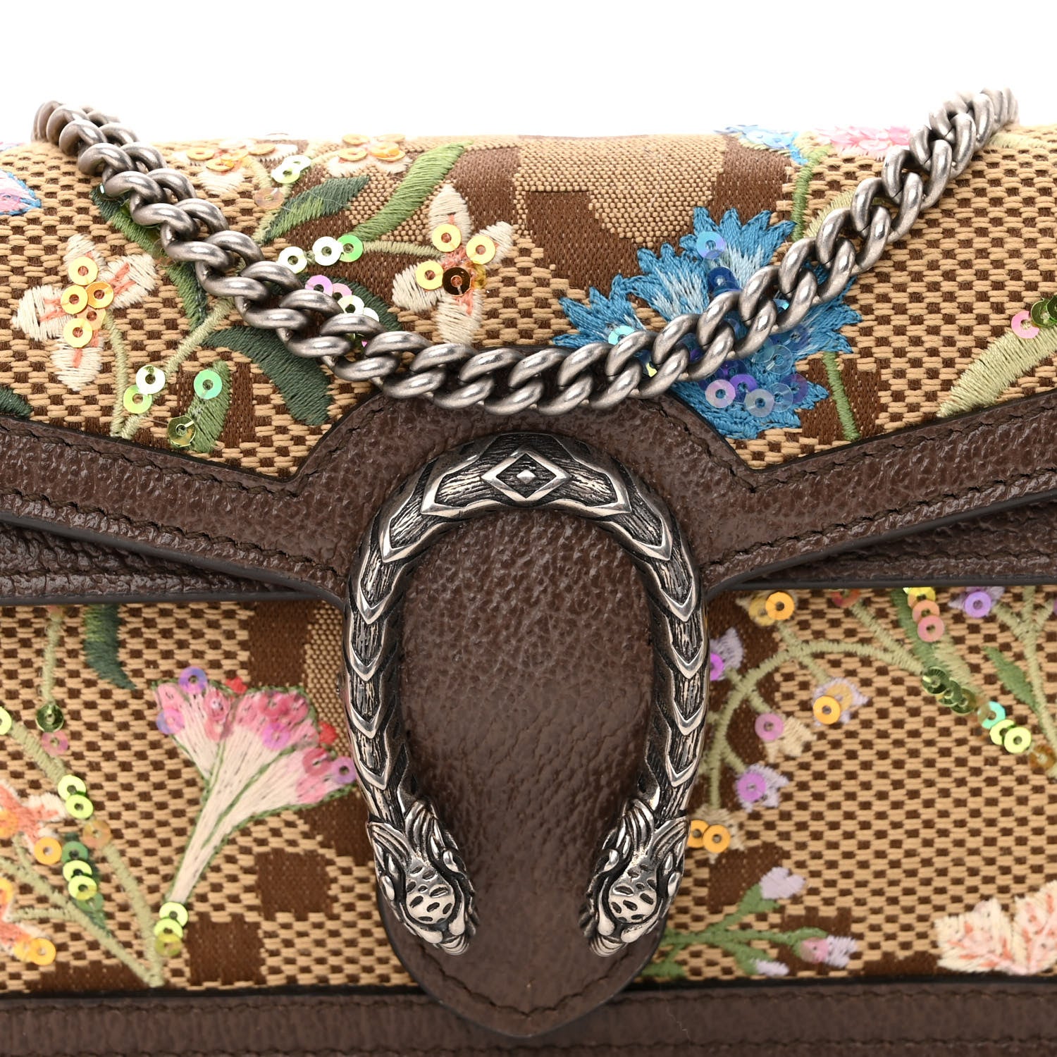 Gucci Monogram Jumbo GG Textured Dollar Calfskin Embroidered Super Mini Dionysus Shoulder Bag Camel Ebony New Acero Multicolor 7 of 10