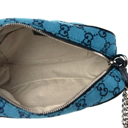 Gucci Monogram Multicolor Matelasse Diagonal Small GG Marmont Chain Shoulder Bag Light Blue 7 of 15