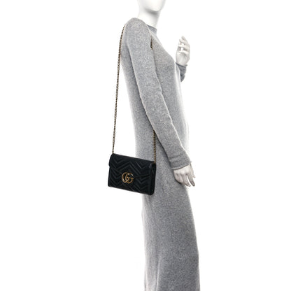 Gucci Calfskin Matelasse GG Marmont Chain Wallet Black 2 of 12