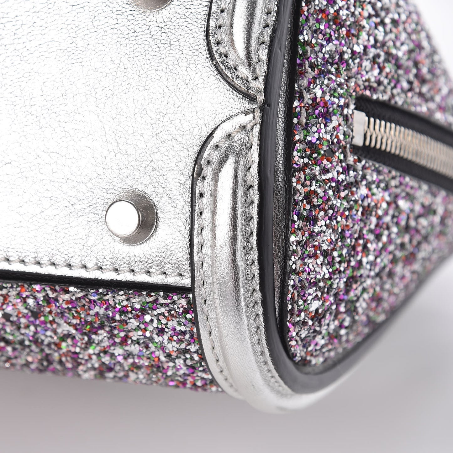 Metallic Calfskin Glitter Mini Heroine Shoulder Bag Grey Multicolor