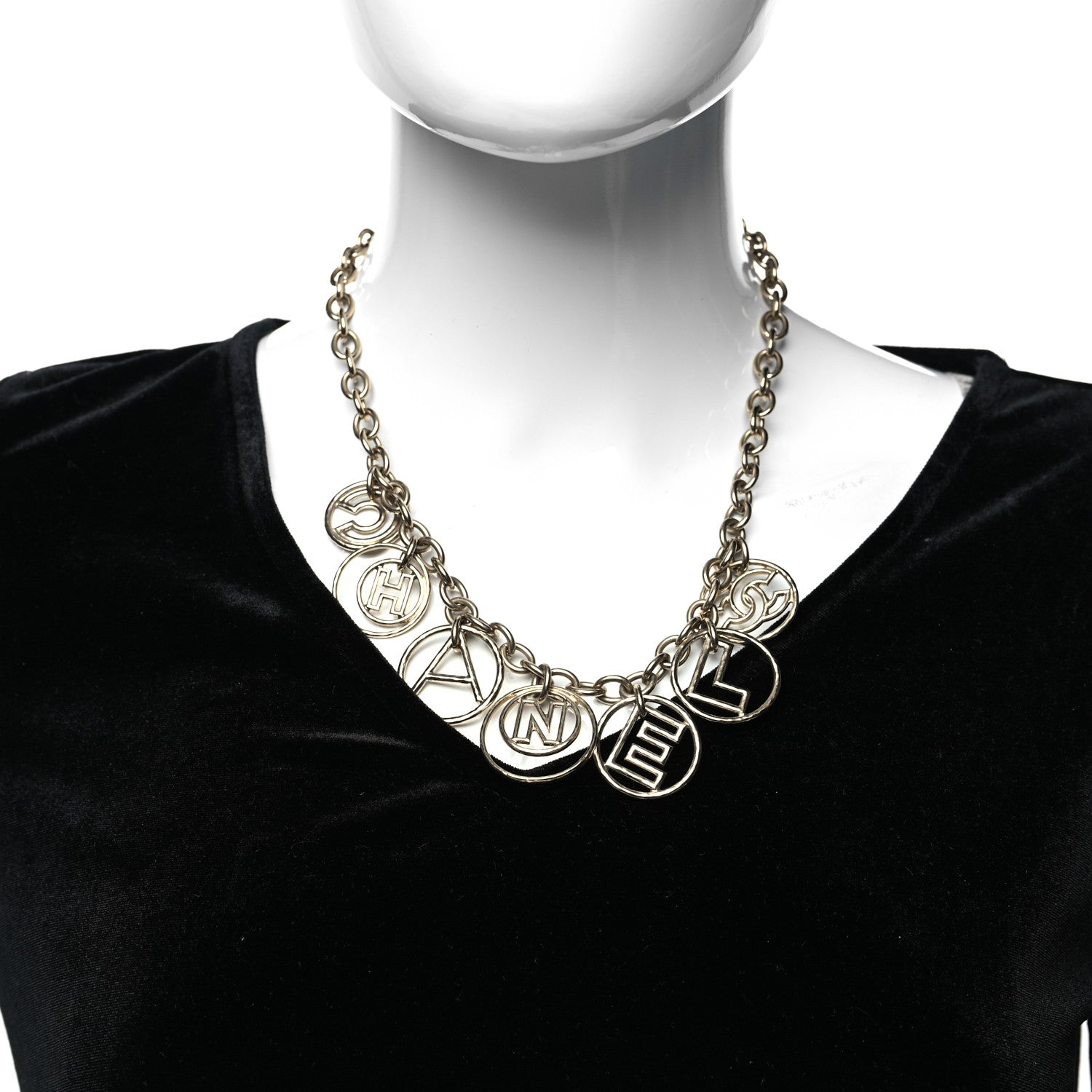 Chanel Metal Hoop Cuba Logo Necklace Gold 2 of 5