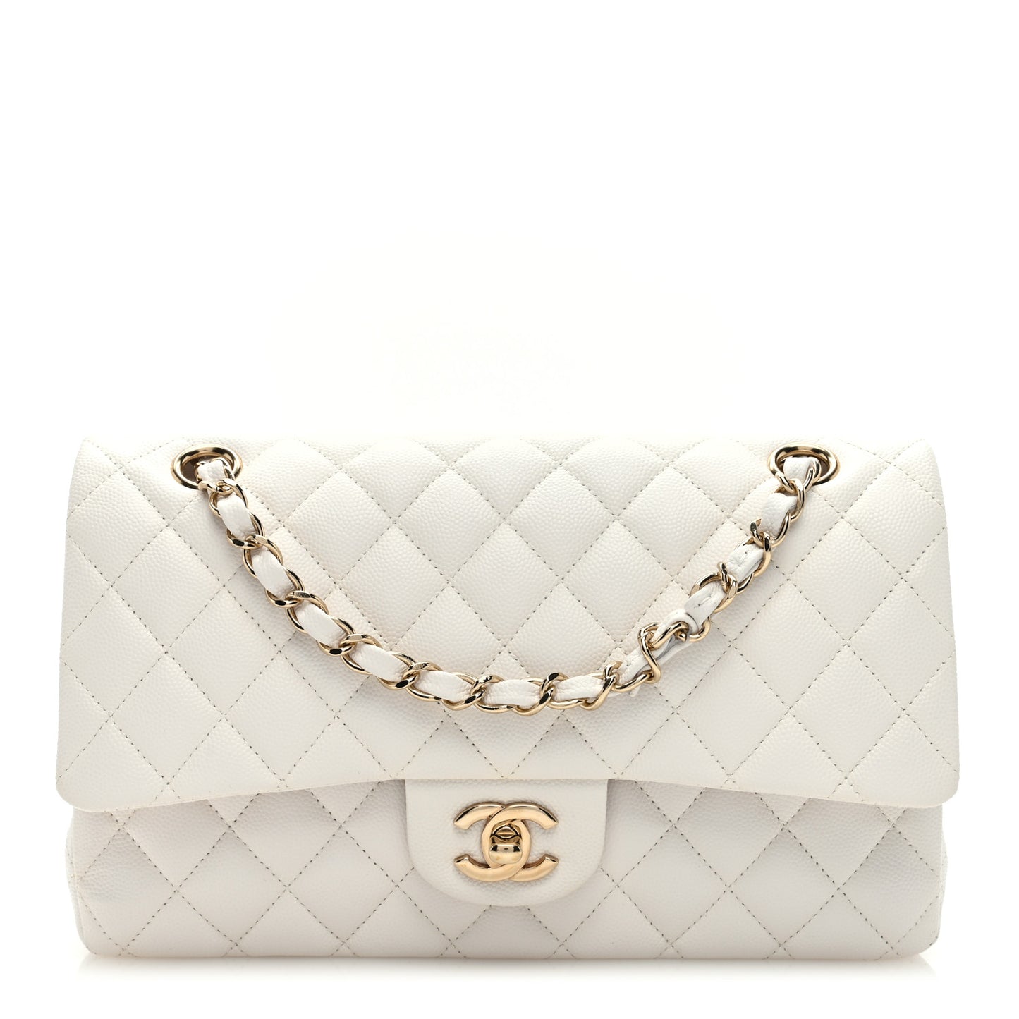Caviar Quilted Medium Double Flap White