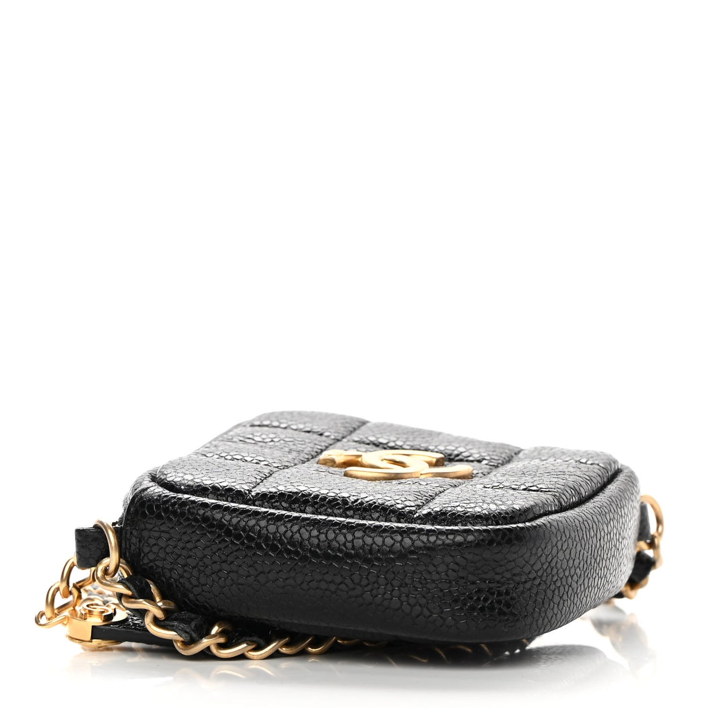 Caviar Quilted Diamond Coin Purse With Chain Black
