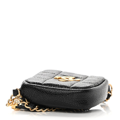 Chanel Caviar Quilted Diamond Coin Purse With Chain Black 4 of 10
