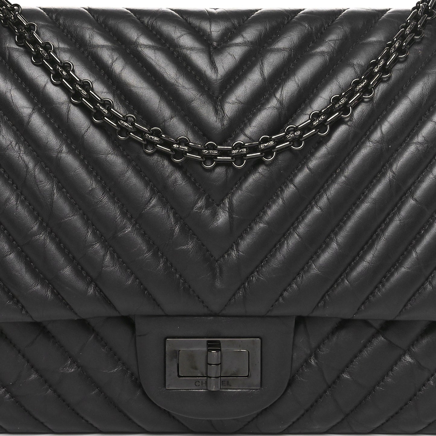 Aged Calfskin Chevron Quilted 2.55 Reissue 227 Flap So Black