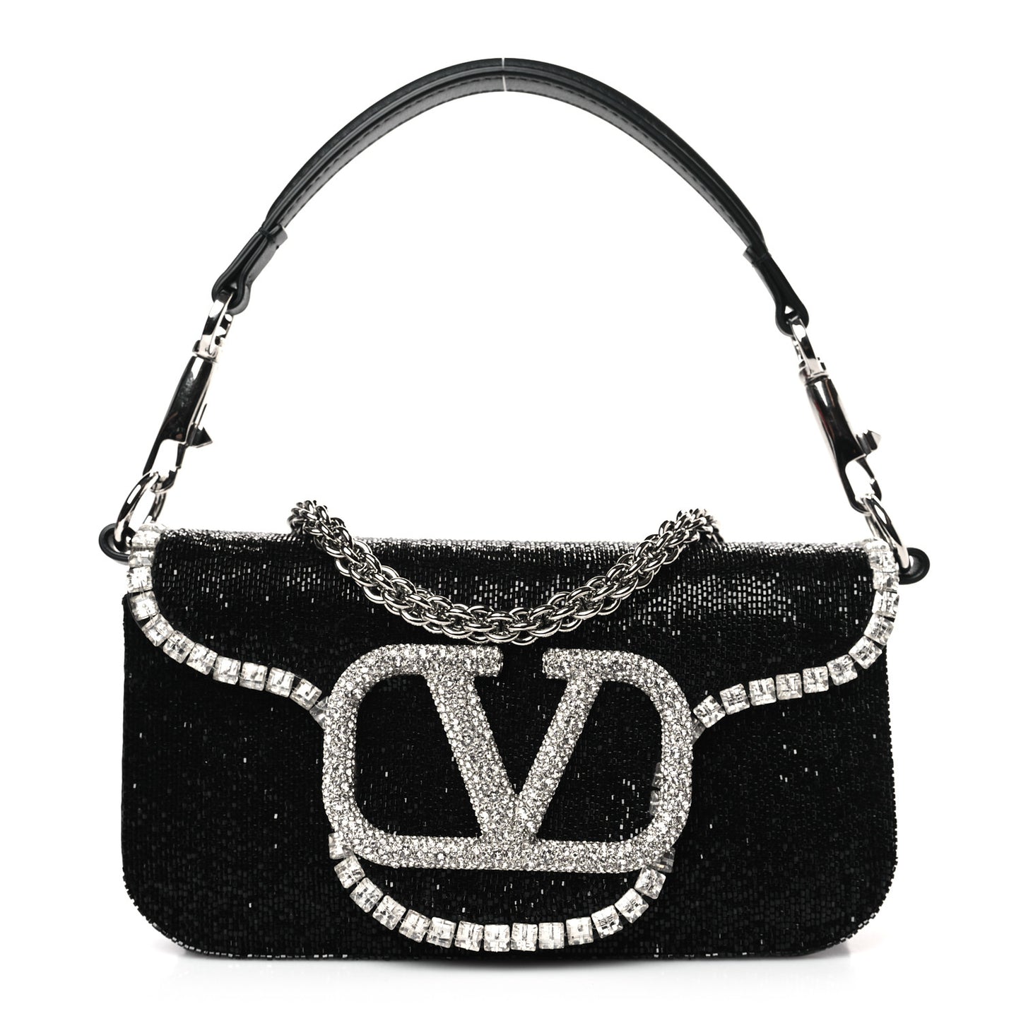 Swarovski Crystal Embroidered Vlogo Small Loco Shoulder Bag Crystal Black
