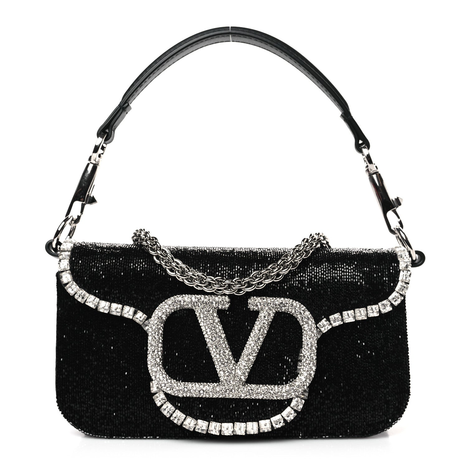 Valentino Garavani Swarovski Crystal Embroidered Vlogo Small Loco Shoulder Bag Crystal Black 1 of 9