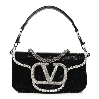 Valentino Garavani Swarovski Crystal Embroidered Vlogo Small Loco Shoulder Bag Crystal Black 1 of 9