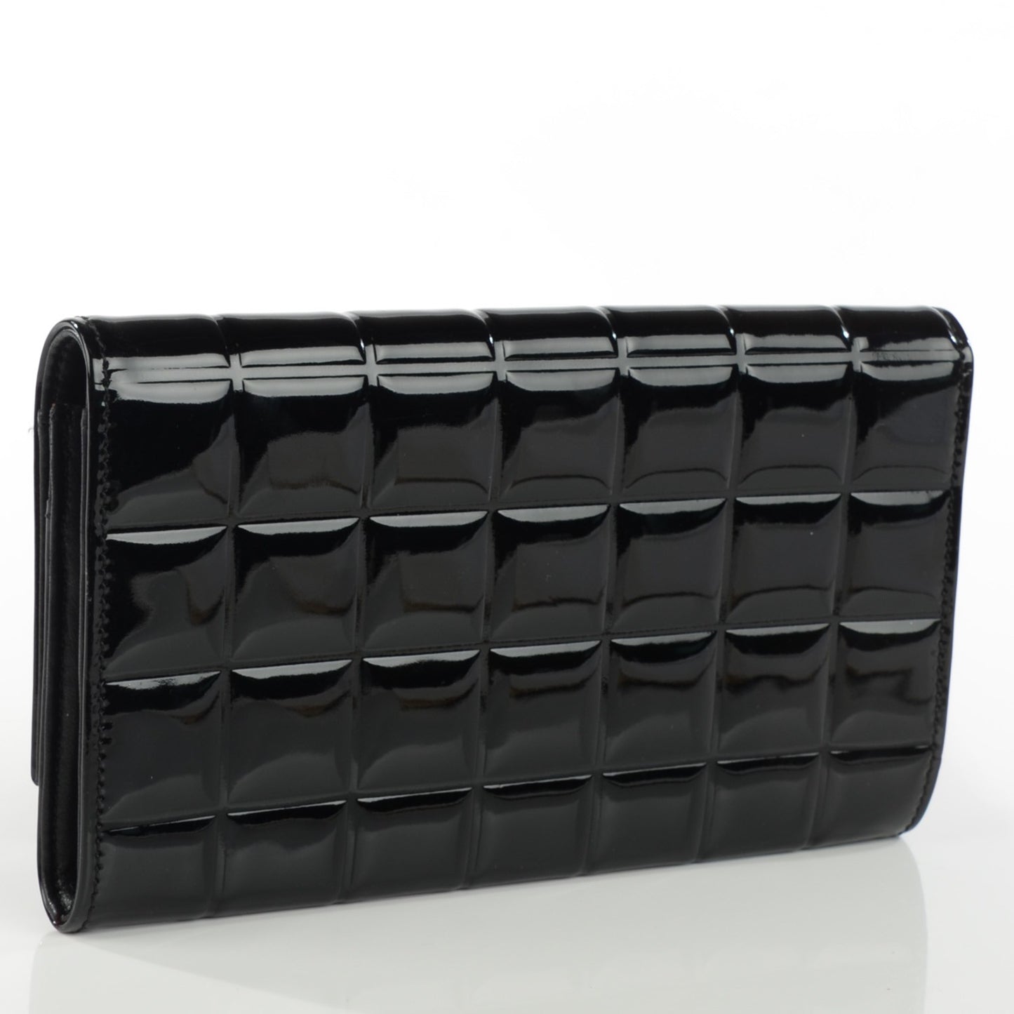 Patent Chocolate Bar Quilted Long Wallet Black