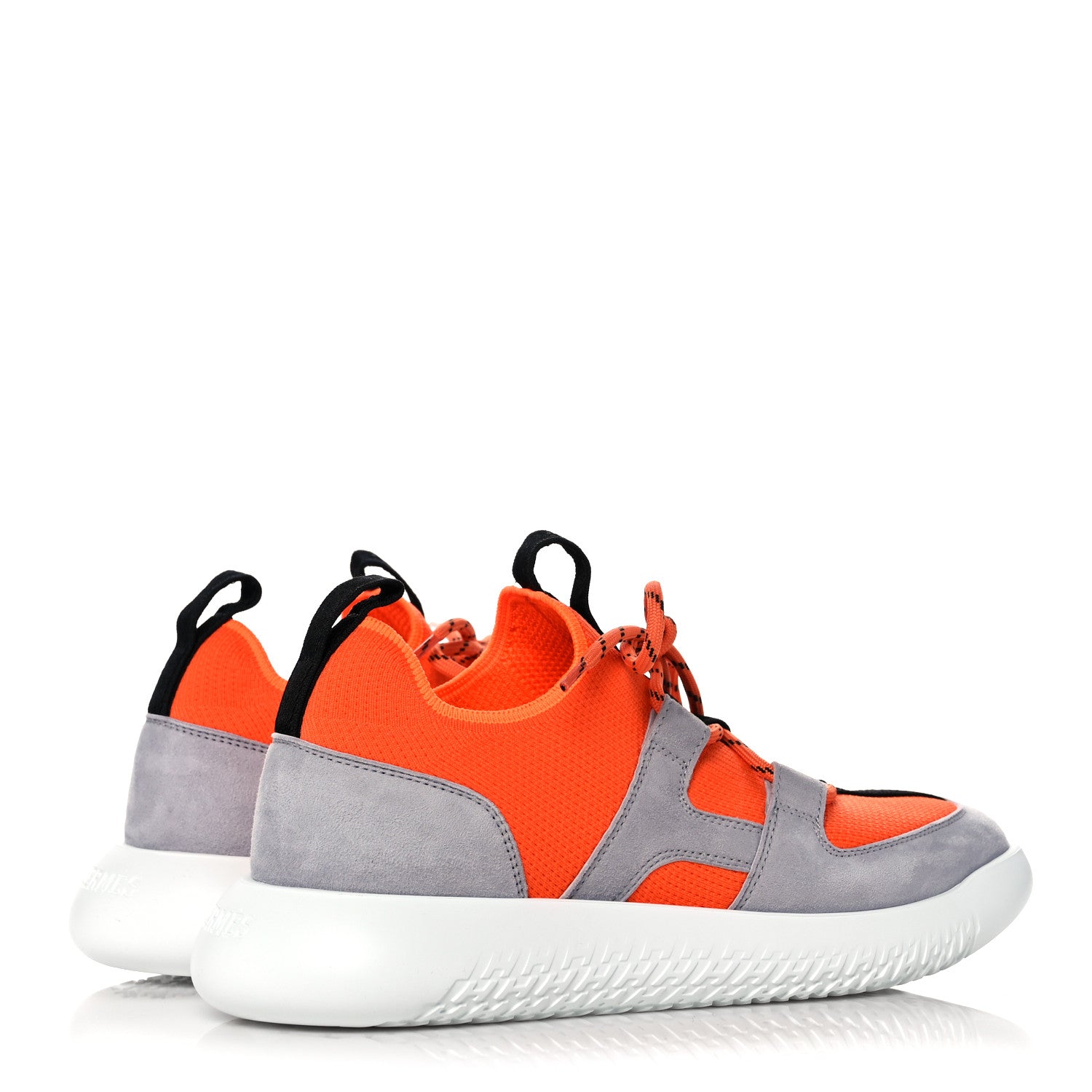 Hermes Technical Canvas Suede Goatskin Womens Duel Sneakers 37.5 Orange Multicolor 4 of 8