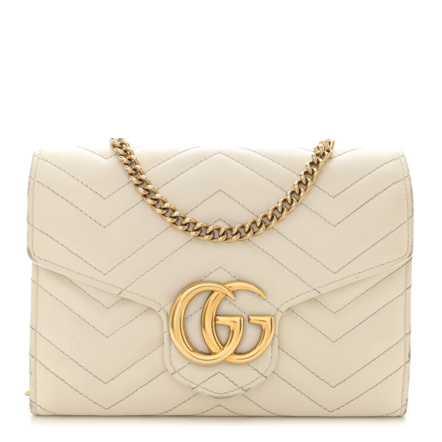 Gucci Calfskin Matelasse GG Marmont Chain Wallet Mystic White 1 of 17
