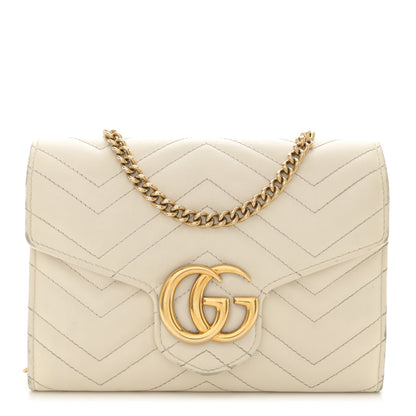 Gucci Calfskin Matelasse GG Marmont Chain Wallet Mystic White 1 of 17