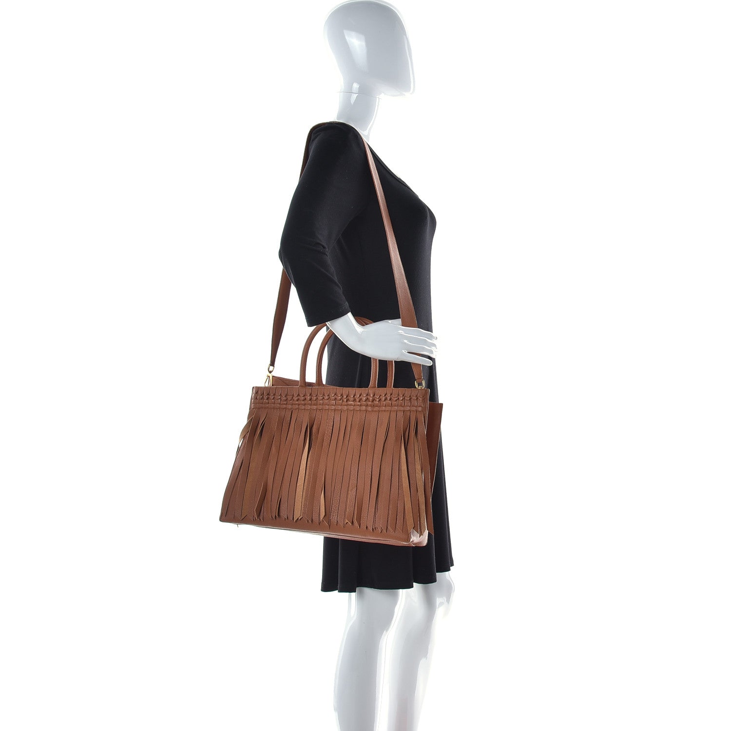 Nancy Gonzalez Calfskin Fringe Emma Tote Bag Cognac 3 of 17