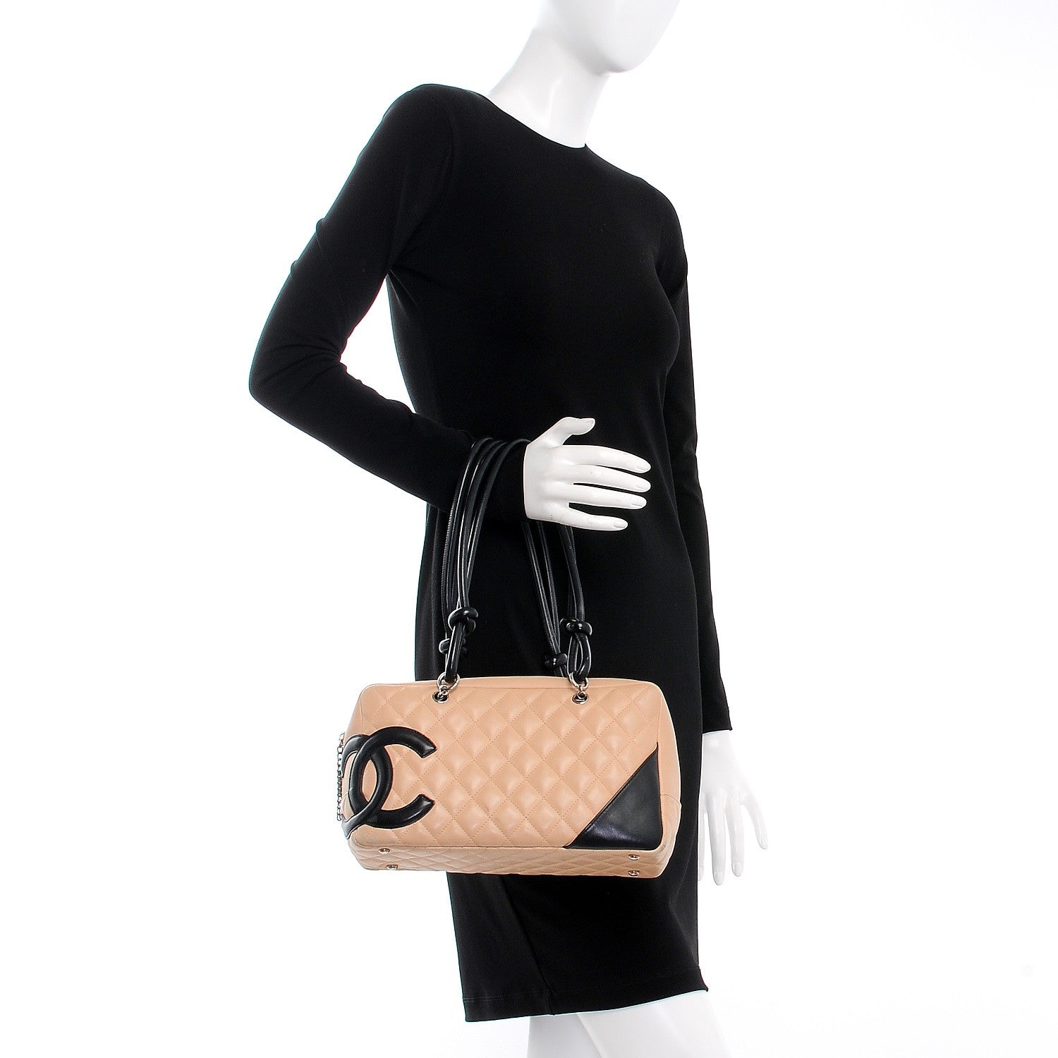 Chanel Calfskin Quilted Large Cambon Bowler Beige Black 2 of 11