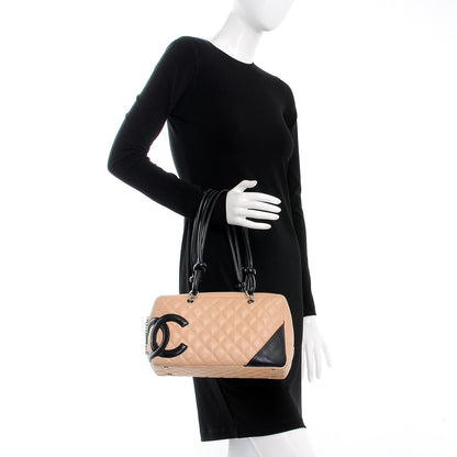 Chanel Calfskin Quilted Large Cambon Bowler Beige Black 2 of 11