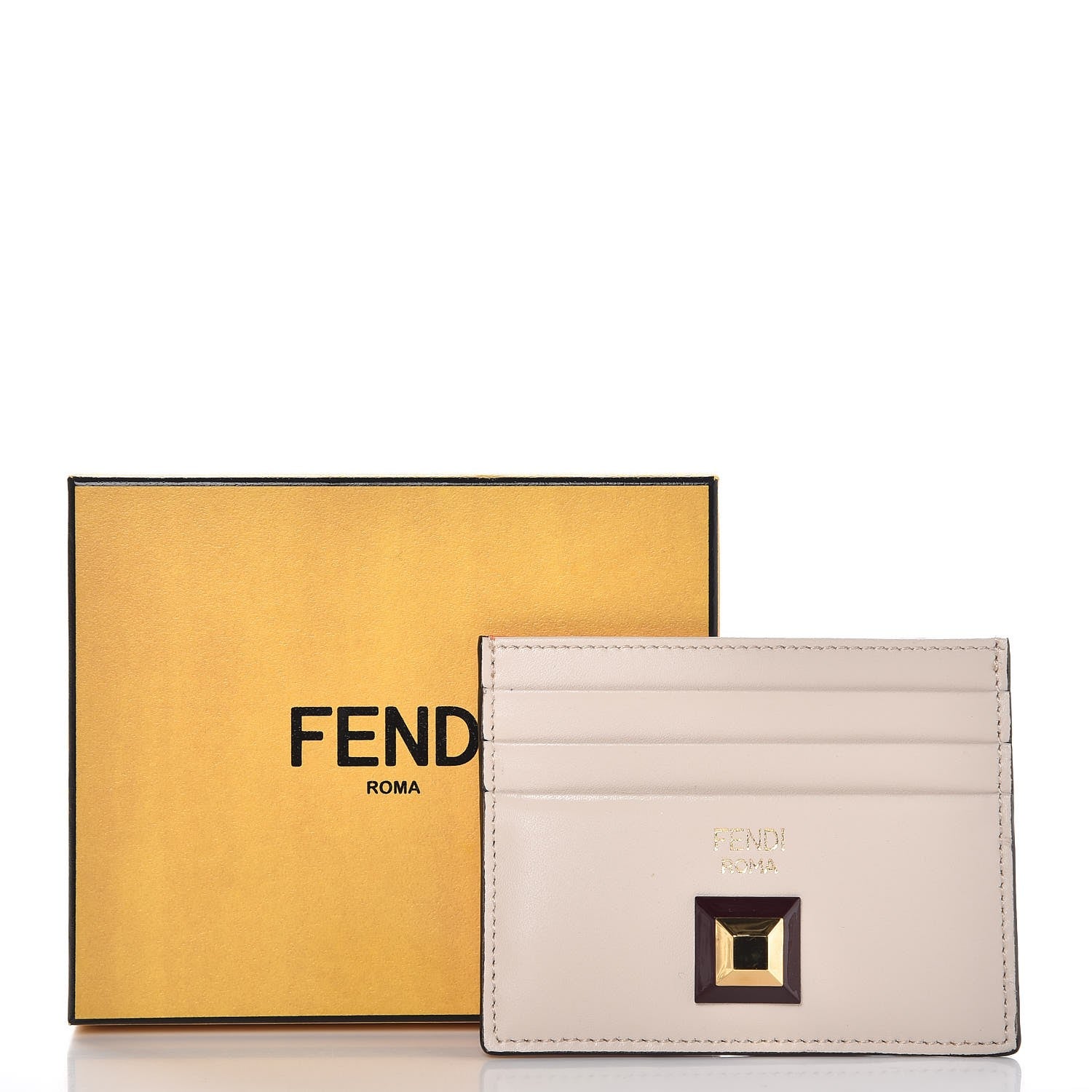 Fendi Vitello Liberty Studded Bi-Color Card Holder Camelia Papaya 8 of 8