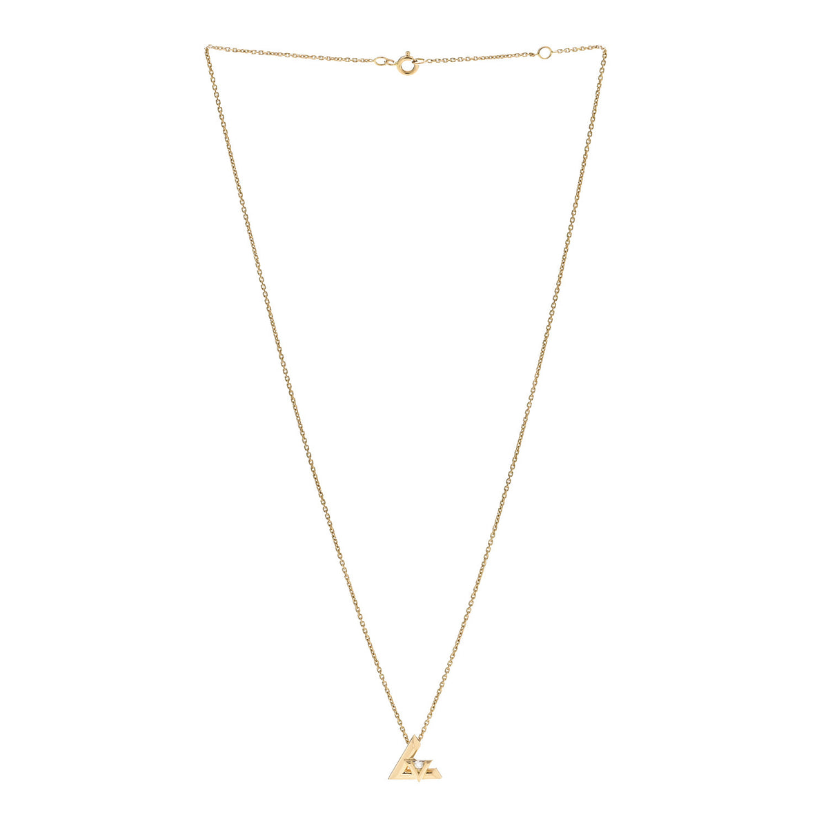 18K Yellow Gold Diamond Small LV Volt One Pendant Necklace