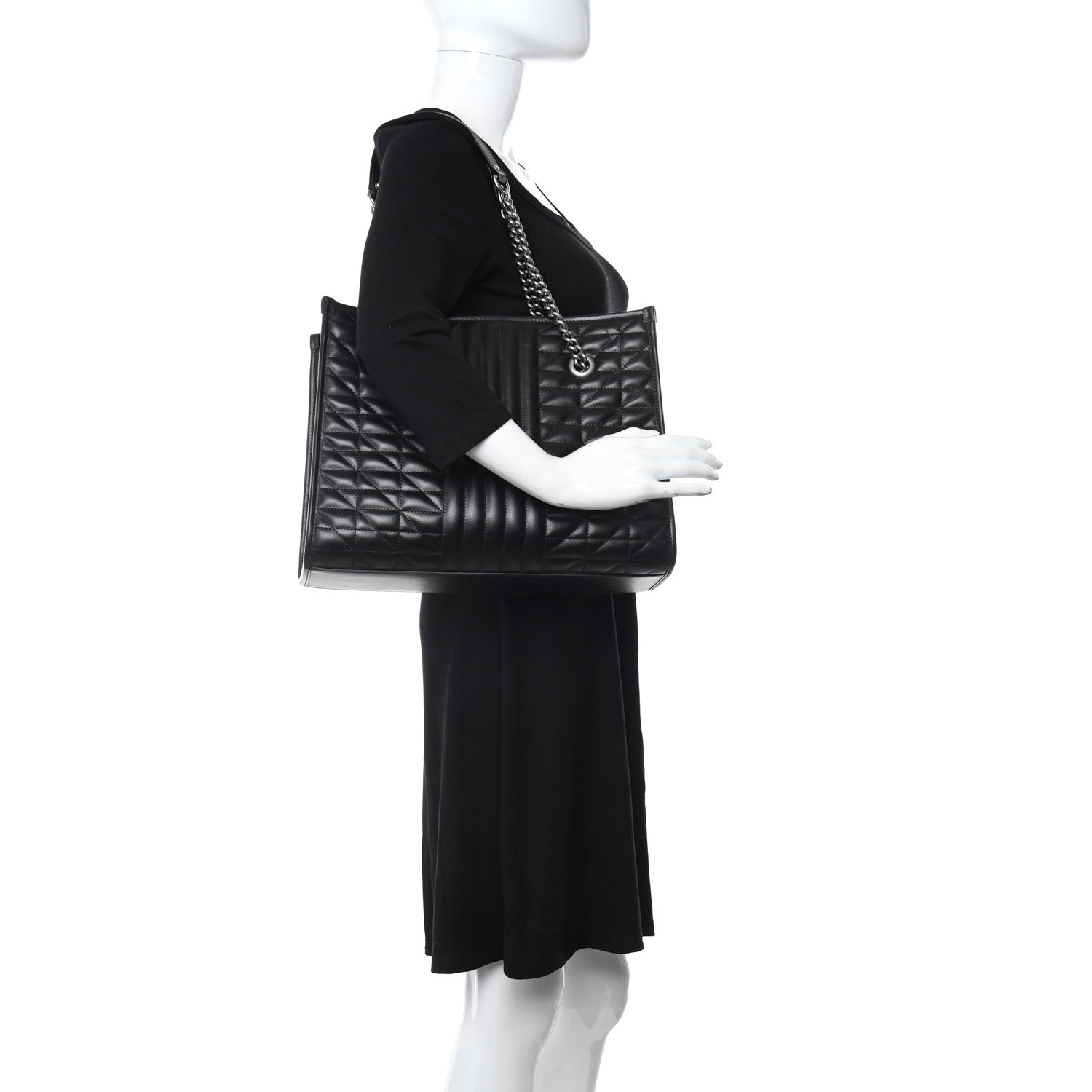 Gucci Calfskin Matelasse Aria Medium GG Marmont Shoulder Tote Black 2 of 9