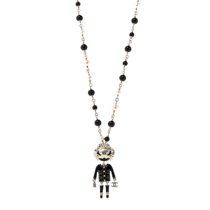 Chanel Gripoix Poured Glass Crystal Bead Pearl CC Lion Pendant Necklace Black Gold 1 of 6