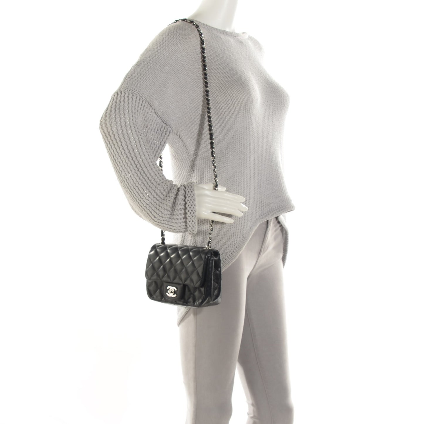 Lambskin Quilted Mini Square Flap Black