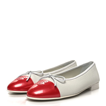 Chanel Patent Calfskin CC Cap Toe Ballerina Flats 36.5 White Red 3 of 9