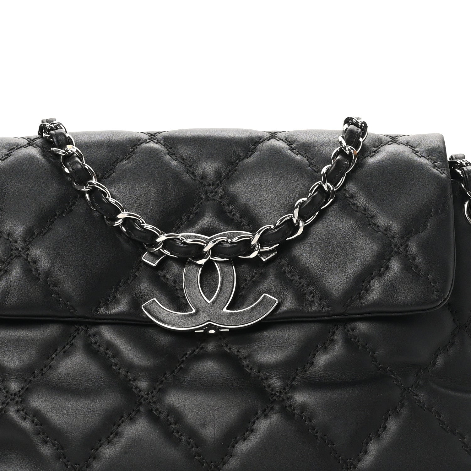 Chanel Calfskin Double Stitch Large Hamptons Flap Bag Black 8 of 10