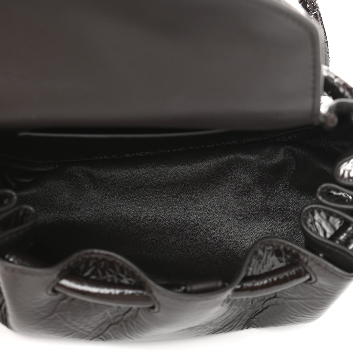 Patent Deerskin Small Beak Triangle Flap Shoulder Bag Fondant