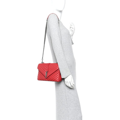 Saint Laurent Sheepskin Matelasse Chevron Monogram Medium College Bag Rouge 2 of 12