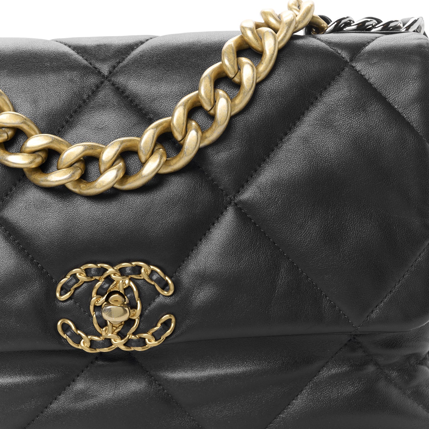 Lambskin Quilted Large Chanel 19 Flap Navy Blue