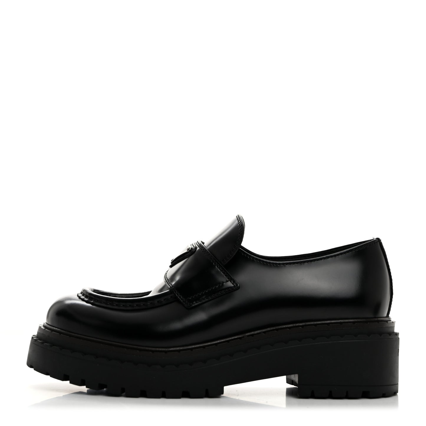 Spazzolato Metal Triangle Logo Double Chocolate Loafers 38 Black