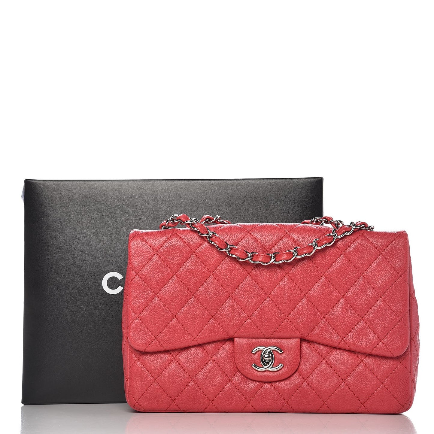 Washed Caviar Quilted Jumbo Single Flap Fuchsia