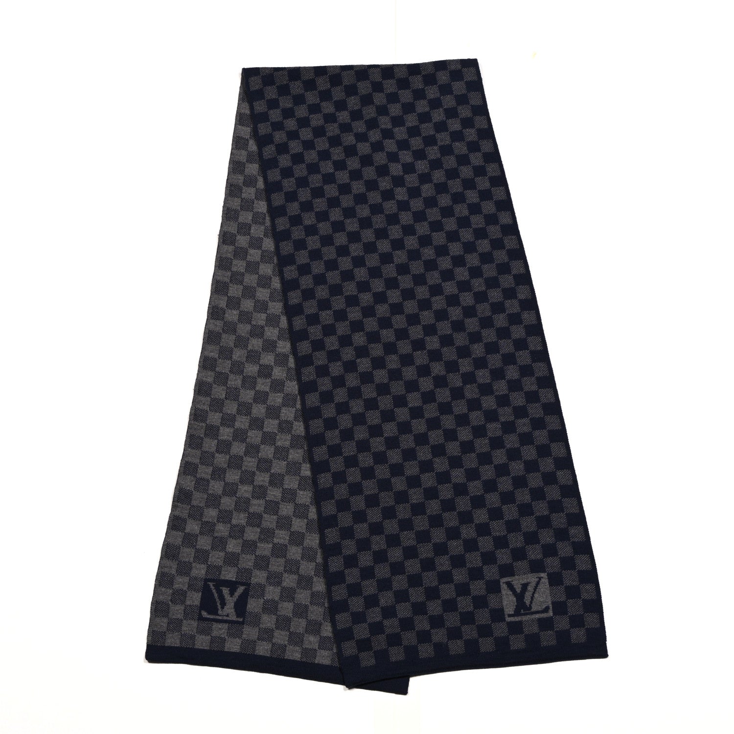Louis Vuitton Wool Petit Damier Graphite Scarf Navy Blue 2 of 4