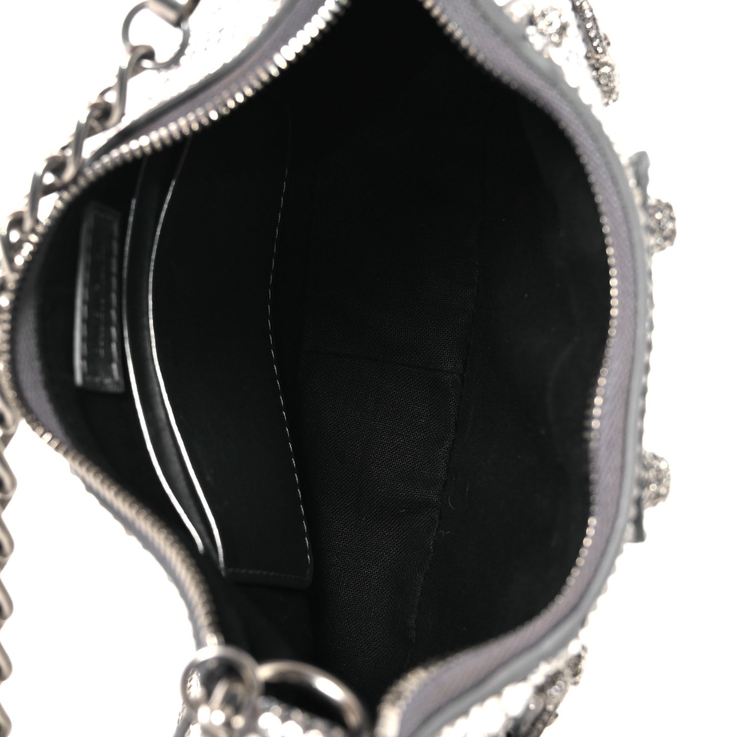 Strass Suede Metallic Nappa Le Cagole Mini Purse With Chain Grey