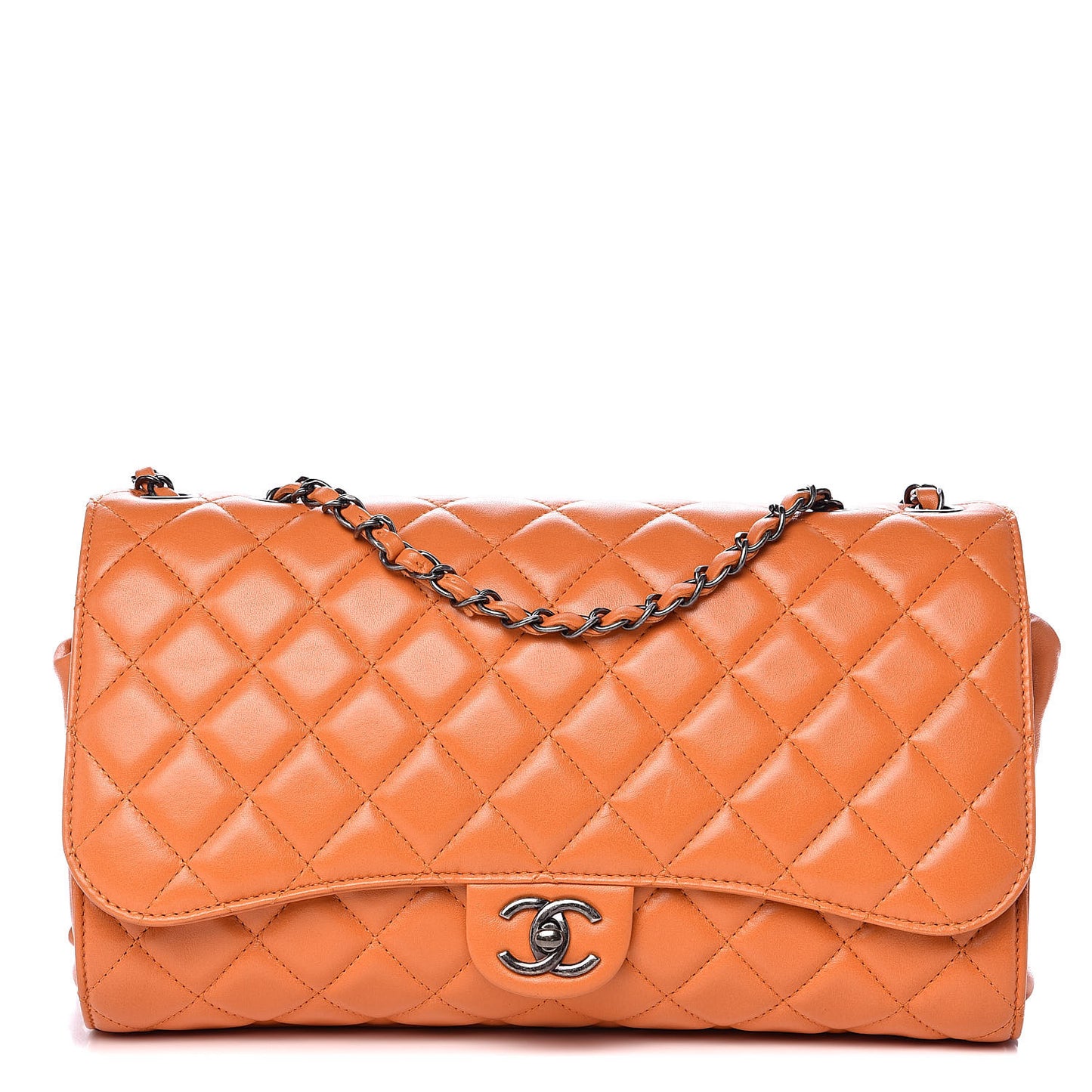 Lambskin Quilted Jumbo Grocery By Drawstring Shopping Bag Orange