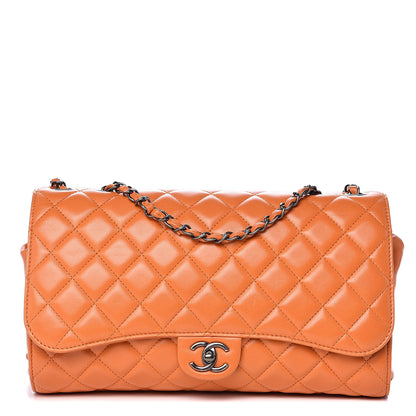 Chanel Lambskin Quilted Jumbo Grocery By Drawstring Shopping Bag Orange 1 of 14